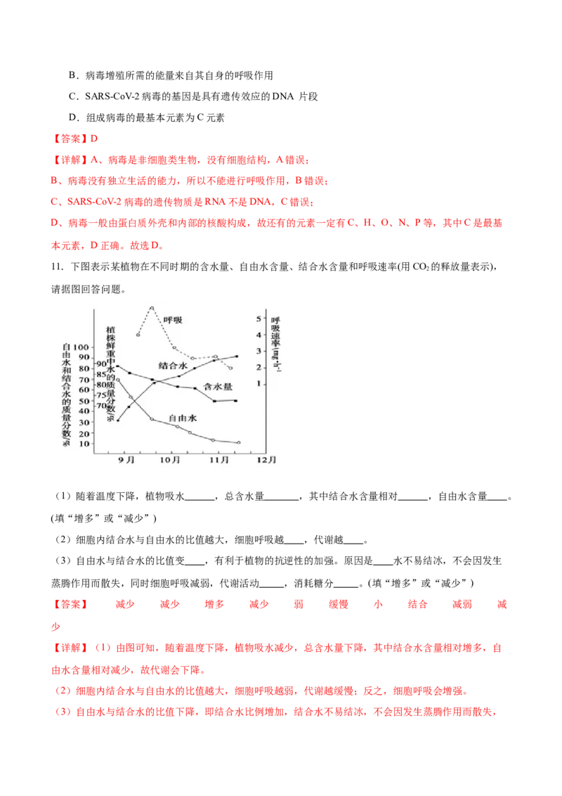 第01讲细胞中的元素与化合物（练习）（解析版）_2024年新高考资料_2.2024二轮复习_2024年高考生物二轮复习讲练测（新教材新高考）