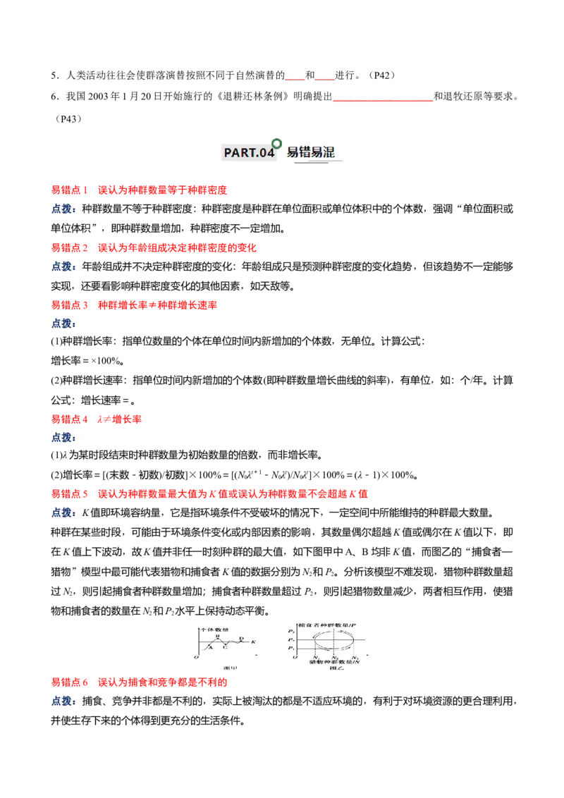 知识清单18种群与群落（原卷版）_2024年新高考资料_1.2024一轮复习_2024年高考生物一轮复习知识清单