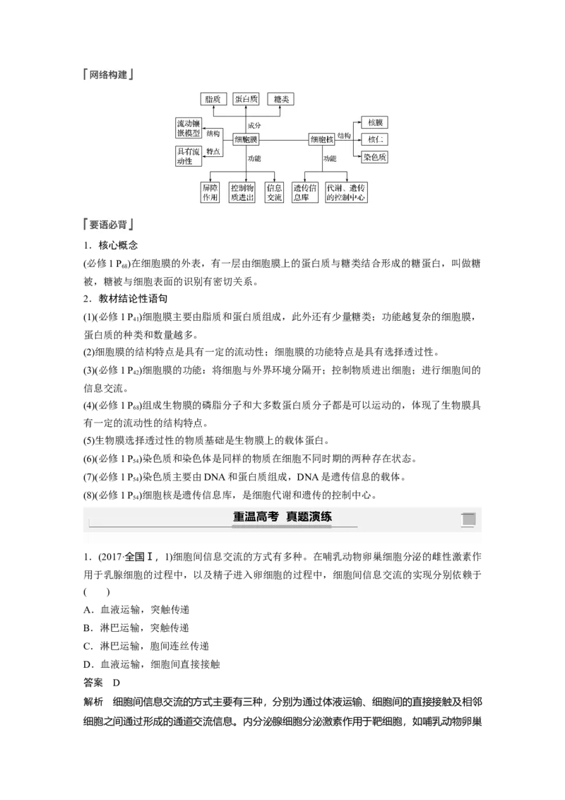2022年高考生物一轮复习第2单元第4讲　细胞膜和细胞核_新高考复习资料_2022年新高考复习资料_2022年一轮复习最新版_1.2022年高考生物一轮复习全国通用版