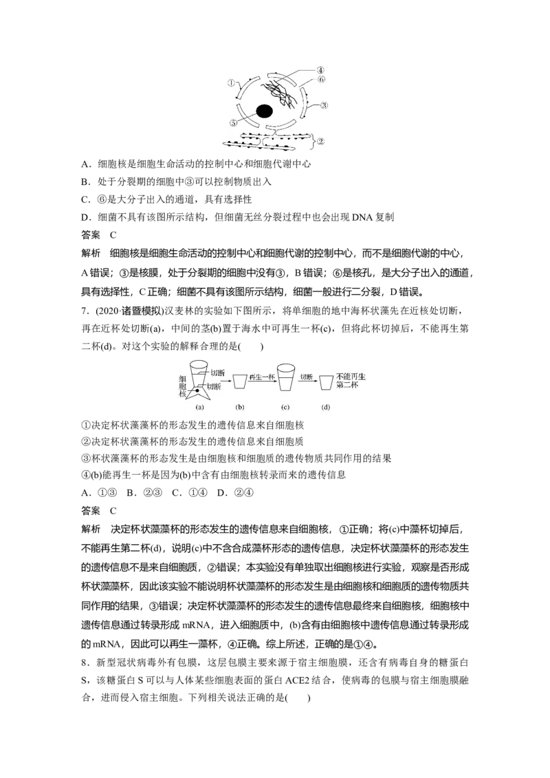 2022年高考生物一轮复习第2单元第4讲　细胞膜和细胞核_新高考复习资料_2022年新高考复习资料_2022年一轮复习最新版_1.2022年高考生物一轮复习全国通用版