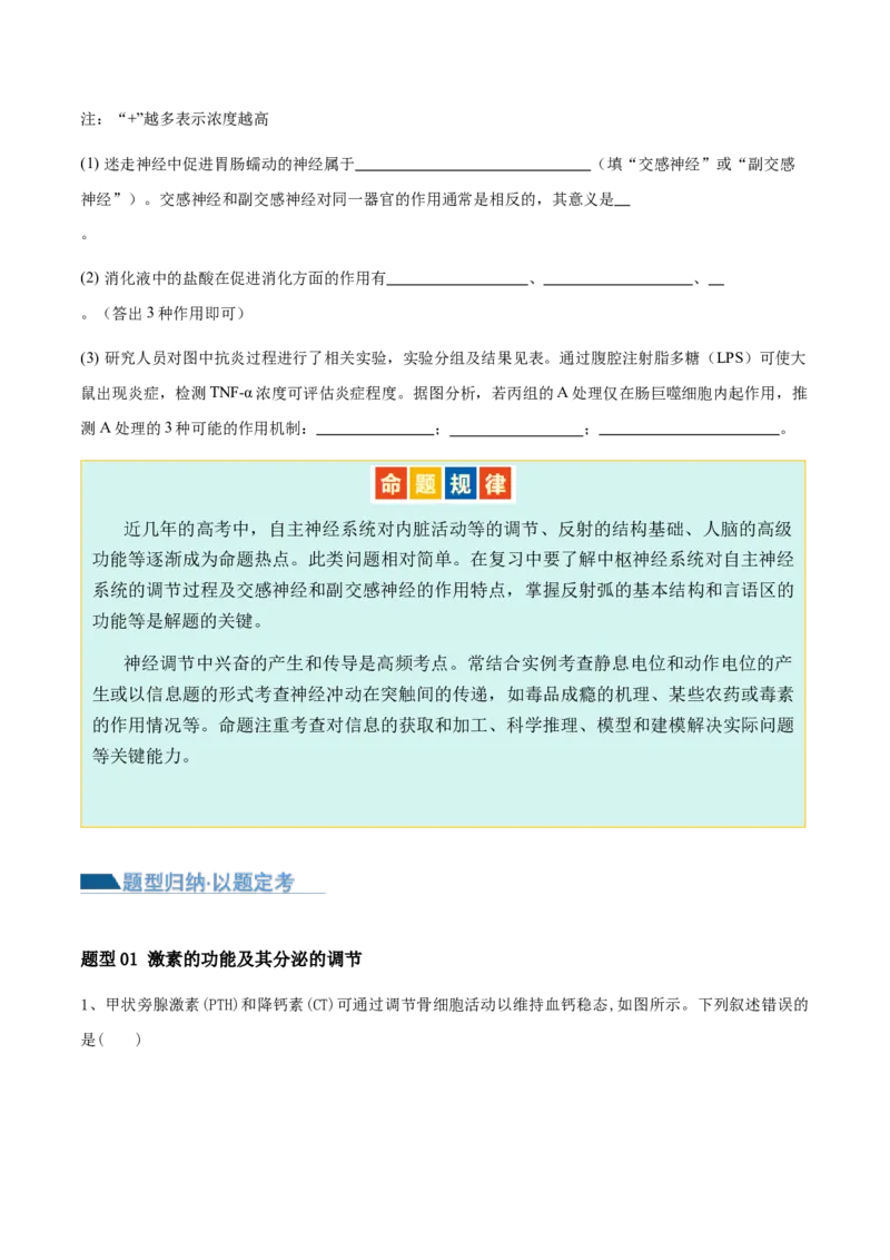 第11讲神经调节和体液调节（讲义）-原卷版_2024年新高考资料_2.2024二轮复习_2024年高考生物二轮复习讲练测（新教材新高考）
