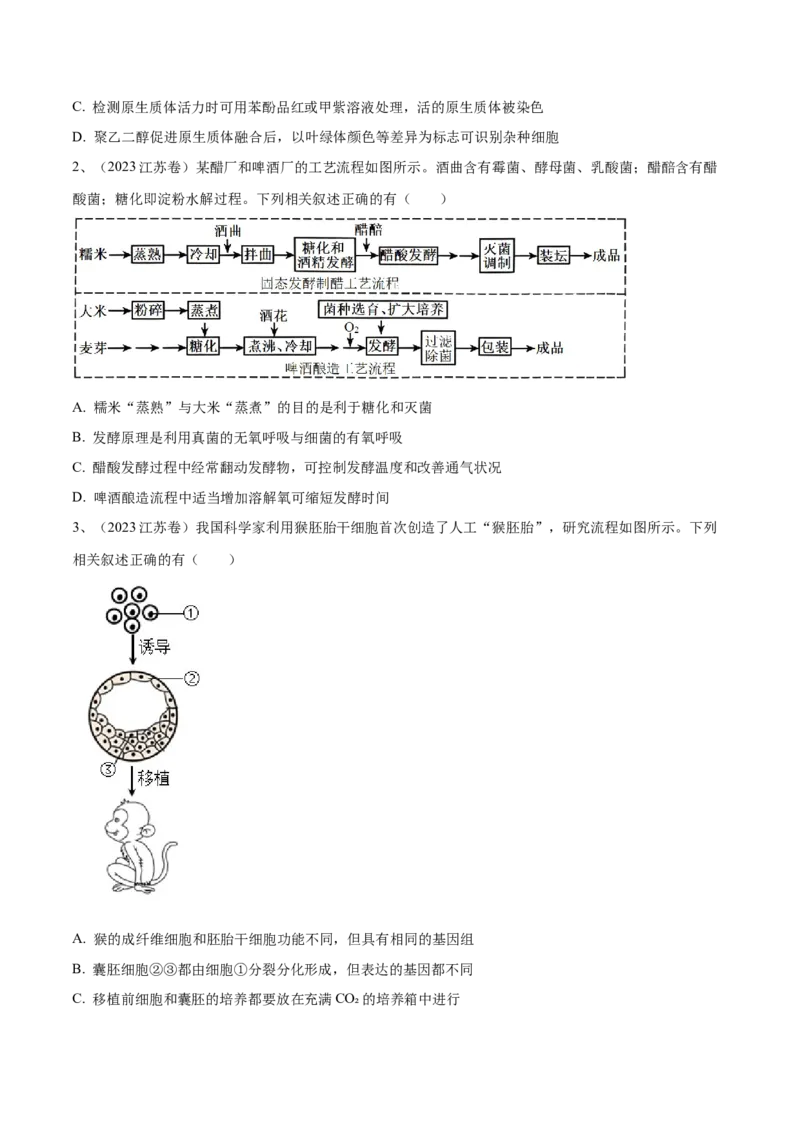 押江苏卷选择题生物技术与工程（原卷版）_2024年新高考资料_5.2024三轮冲刺_备战2024年高考生物临考题号押题（江苏专用）322855714_押江苏卷选择题生物技术与工程（原卷版）