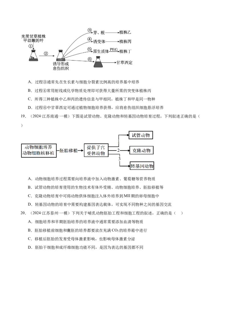 押江苏卷选择题生物技术与工程（原卷版）_2024年新高考资料_5.2024三轮冲刺_备战2024年高考生物临考题号押题（江苏专用）322855714_押江苏卷选择题生物技术与工程（原卷版）