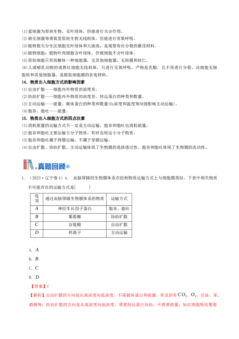 押题点04细胞的物质、结构基础与物质运输（解析版）_2024年新高考资料_5.2024三轮冲刺_备战2024年高考生物临考题号押题（辽宁、黑龙江、吉林专用）322857720