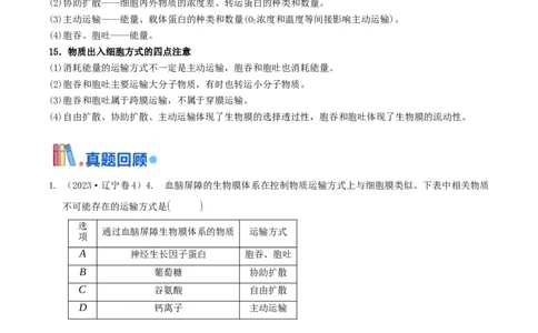 押题点04细胞的物质、结构基础与物质运输（解析版）_2024年新高考资料_5.2024三轮冲刺_备战2024年高考生物临考题号押题（辽宁、黑龙江、吉林专用）322857720
