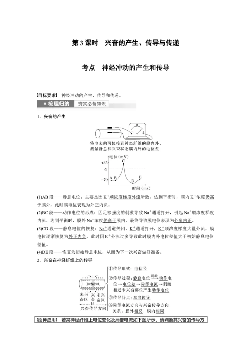 2023年高考生物一轮复习（全国版）第8单元第3课时　兴奋的产生、传导与传递_通用版（老高考）复习资料_2023年复习资料_一轮复习_2023年高考生物一轮复习讲义+课件（全国版）