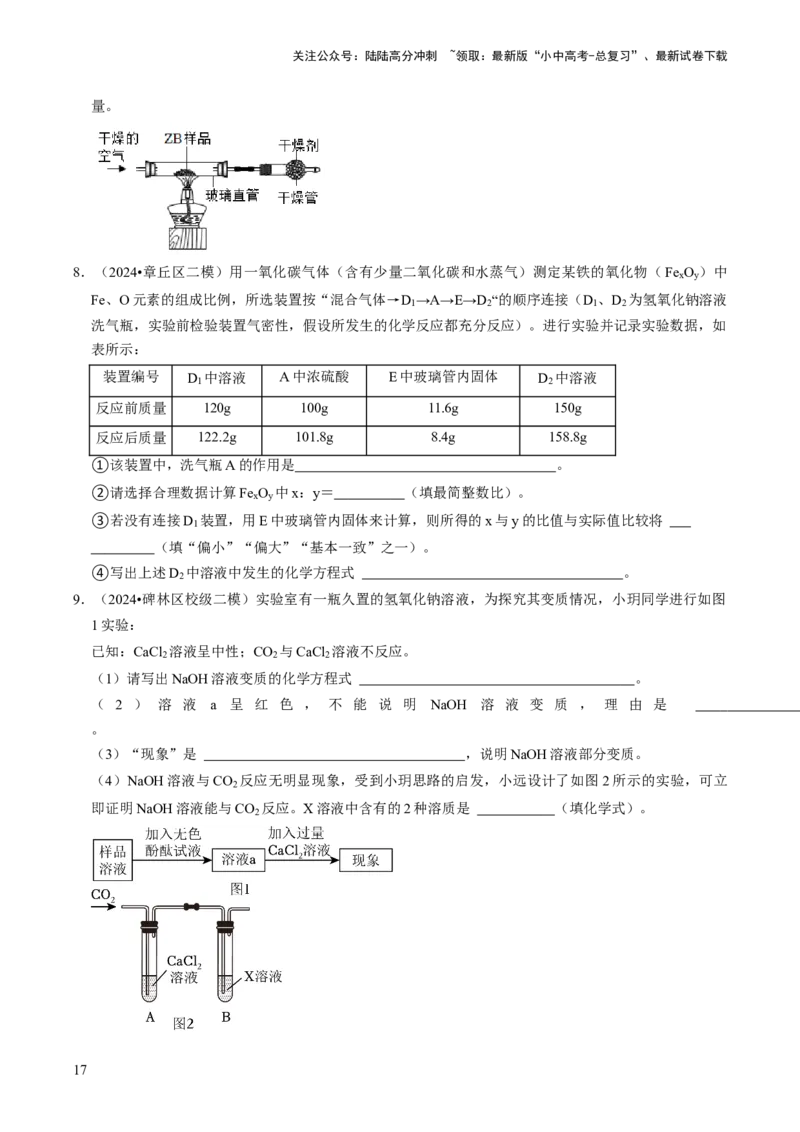 专题05科学探究与化学实验（原卷版）_02中考总复习（2026版更新中）_05-化学-中考总复习_2024年中考复习资料_三轮复习_查漏补缺2024年中考化学复习冲刺过关（全国通用）