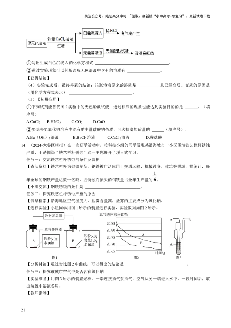 专题05科学探究与化学实验（原卷版）_02中考总复习（2026版更新中）_05-化学-中考总复习_2024年中考复习资料_三轮复习_查漏补缺2024年中考化学复习冲刺过关（全国通用）