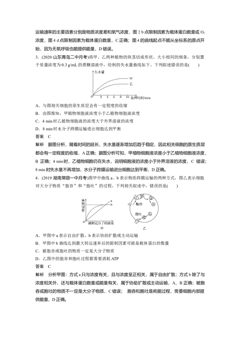 2022年高考生物一轮复习第2单元强化练3　物质跨膜运输相关图形分析_新高考复习资料_2022年新高考复习资料_2022年一轮复习最新版_1.2022年高考生物一轮复习全国通用版