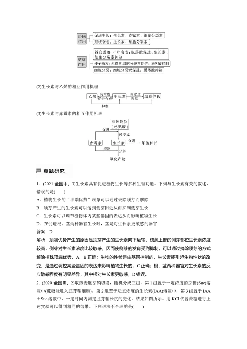 2023年高考生物二轮复习（全国版）第1篇专题突破专题6考点3　植物个体的激素调节_通用版（老高考）复习资料_2023年复习资料_二轮复习_2023年高考生物二轮复习讲义+课件（全国版）