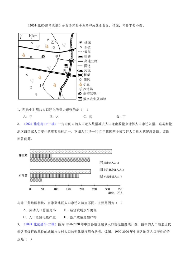 专题08人口与地理环境（原卷版）_2025年新高考资料_二轮复习_2025年高三地理高考二轮复习专项提升（新高考通用）3405802_重点&middot;难点&middot;热点专练（分地区）_北京专用