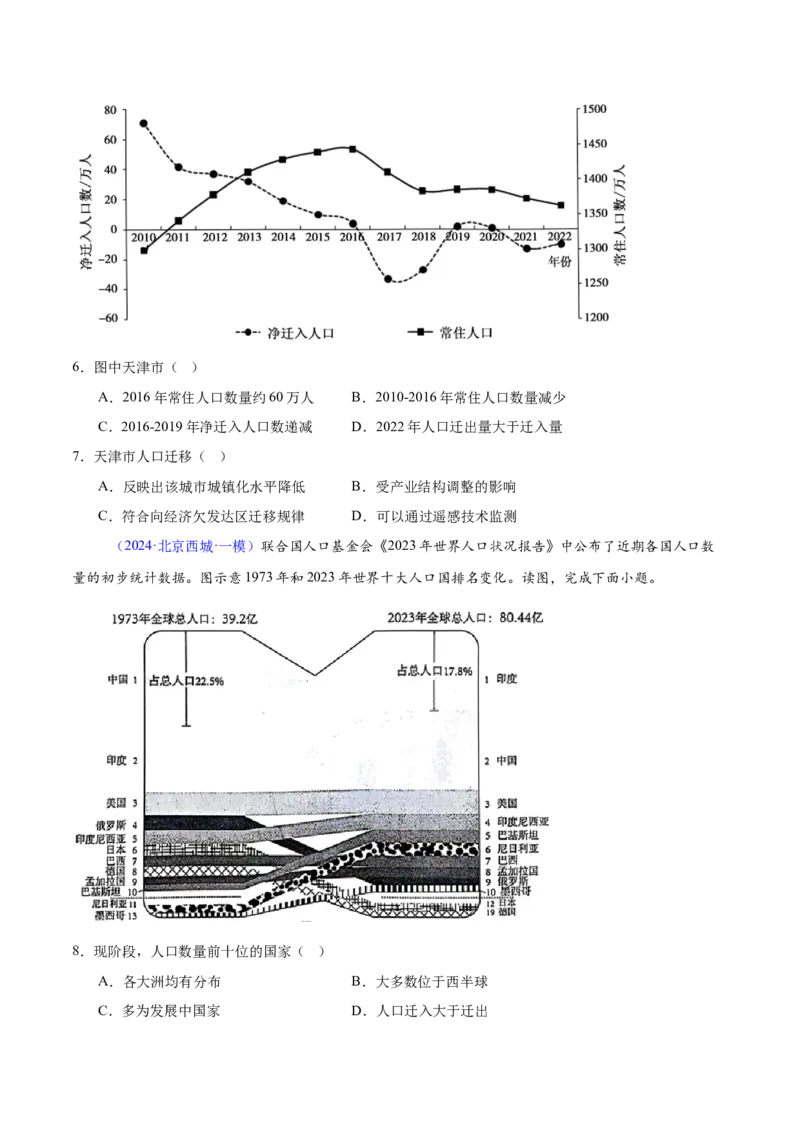 专题08人口与地理环境（原卷版）_2025年新高考资料_二轮复习_2025年高三地理高考二轮复习专项提升（新高考通用）3405802_重点&middot;难点&middot;热点专练（分地区）_北京专用