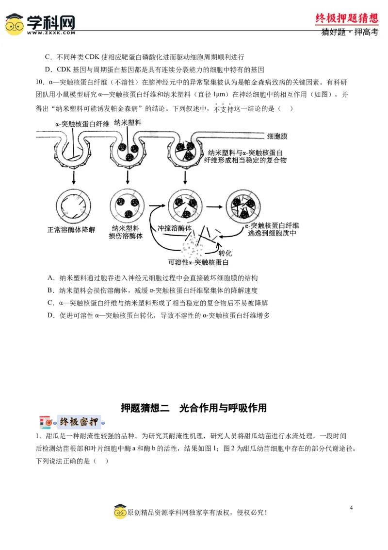 生物-2024年高考终极押题猜想（原卷版）_2024年新高考资料_5.2024三轮冲刺_生物-2024年高考终极押题猜想