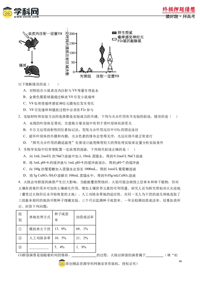 生物-2024年高考终极押题猜想（原卷版）_2024年新高考资料_5.2024三轮冲刺_生物-2024年高考终极押题猜想