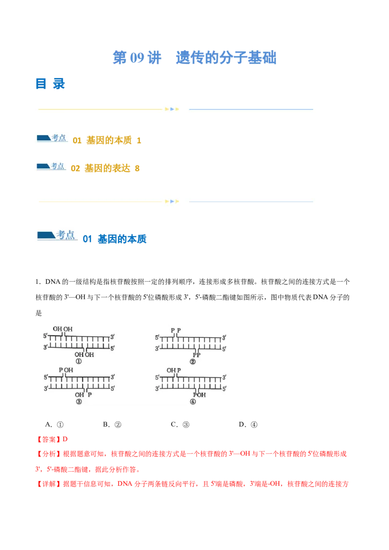 第09讲遗传的分子基础（练习）（解析版）_2024年新高考资料_2.2024二轮复习_2024年高考生物二轮复习讲练测（新教材新高考）