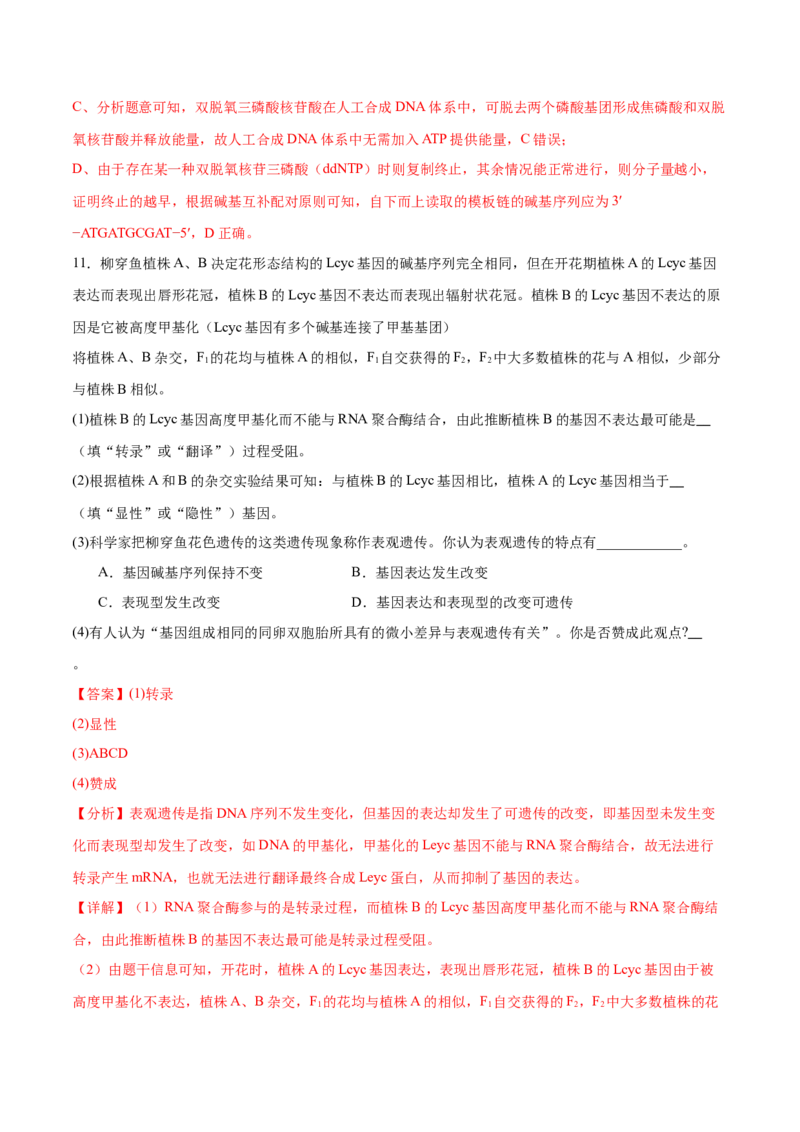 第09讲遗传的分子基础（练习）（解析版）_2024年新高考资料_2.2024二轮复习_2024年高考生物二轮复习讲练测（新教材新高考）