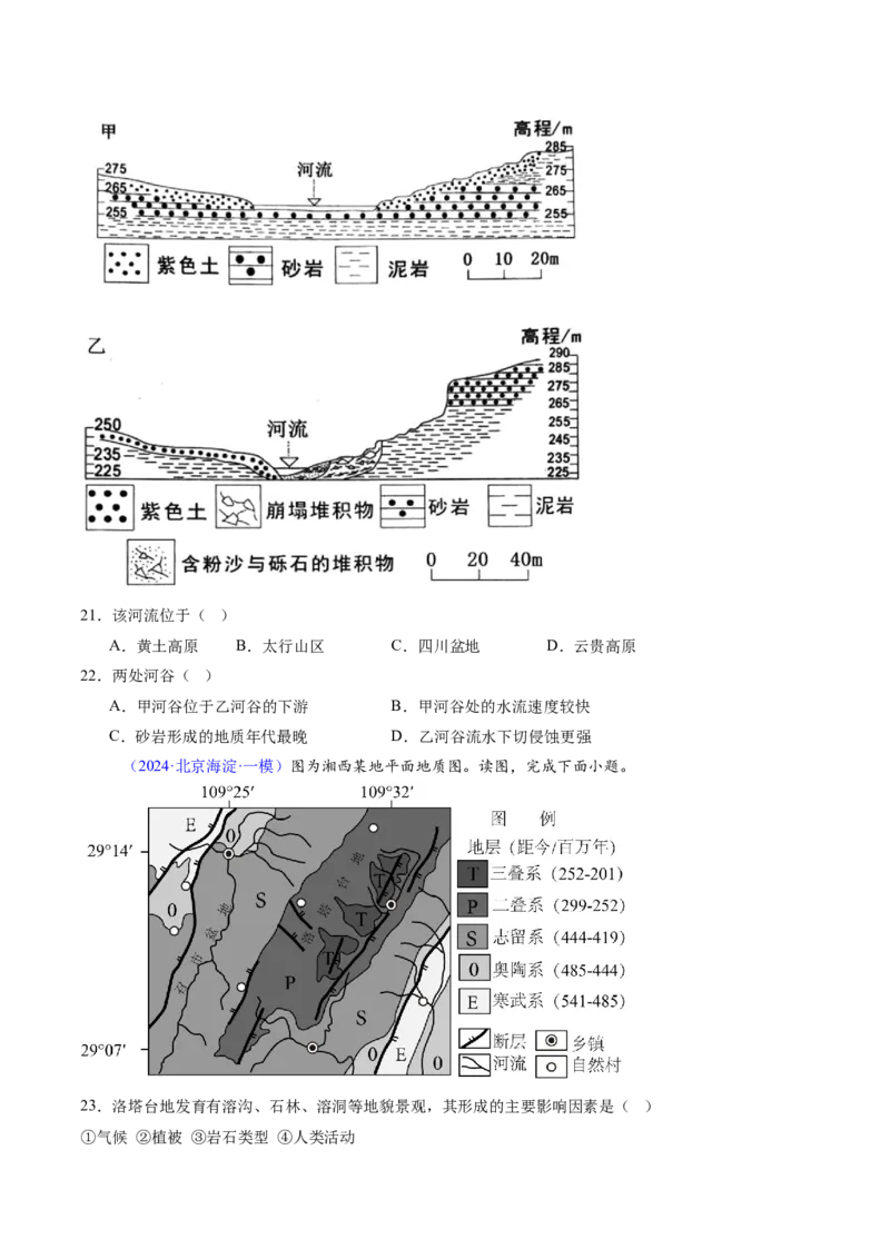 专题06地表形态变化（原卷版）_2025年新高考资料_二轮复习_2025年高三地理高考二轮复习专项提升（新高考通用）3405802_重点&middot;难点&middot;热点专练（分地区）_北京专用