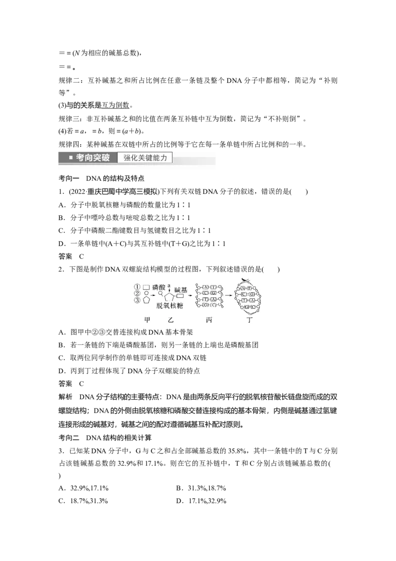 2023年高考生物一轮复习（新人教新高考）第6单元第2课时　DNA分子的结构及基因的概念_新高考复习资料_2023年新高考复习资料_一轮复习_2023年新高考大一轮复习讲义