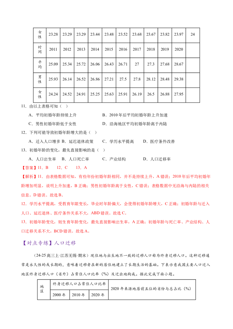 专题08人口与城市（练习）（解析版）_2025年新高考资料_二轮复习_上好课2025年高考地理二轮复习讲练测（新高考通用）3381954