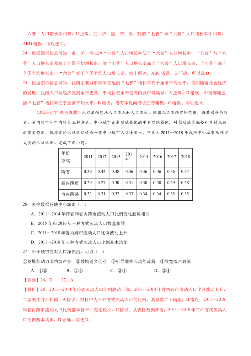 专题08人口与城市（练习）（解析版）_2025年新高考资料_二轮复习_上好课2025年高考地理二轮复习讲练测（新高考通用）3381954