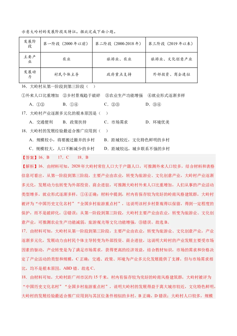 专题12区域发展解析版_2025年新高考资料_二轮复习_2025年高三地理高考二轮复习专项提升（新高考通用）3405802_真题演练