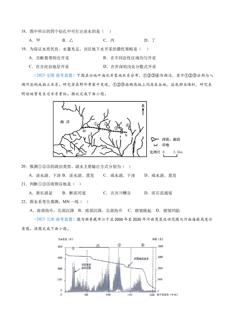 专题04地球上的水+原卷版_2025年新高考资料_二轮复习_2025年高三地理高考二轮复习专项提升（新高考通用）3405802_真题演练