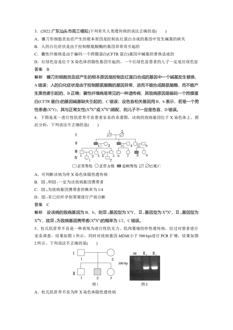 2023年高考生物一轮复习（全国版）第5单元第6课时　伴性遗传的特点与应用及人类遗传病_通用版（老高考）复习资料_2023年复习资料_一轮复习_2023年高考生物一轮复习讲义+课件（全国版）