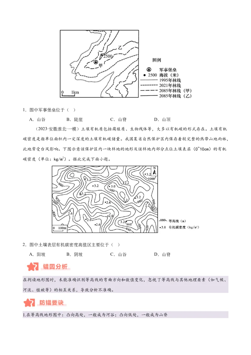 专题01等高线易错提分（5大易错点）（原卷版）_2025年新高考资料_二轮复习_2025年高三地理高考二轮复习专项提升（新高考通用）3405802_易错专练