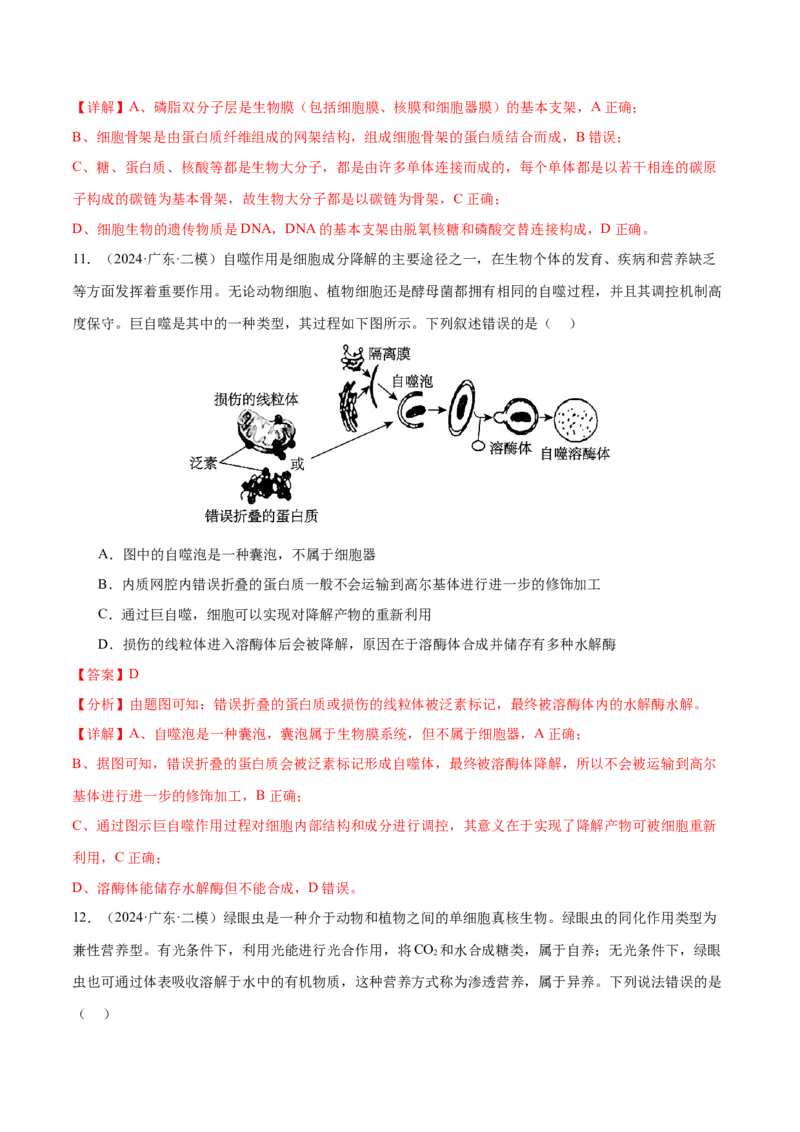 押新高考卷细胞的结构与物质进出细胞的方式（解析版）-备战2024年高考生物临考题号押题（新高考通用）_2024年新高考资料_5.2024三轮冲刺_押单项选择题