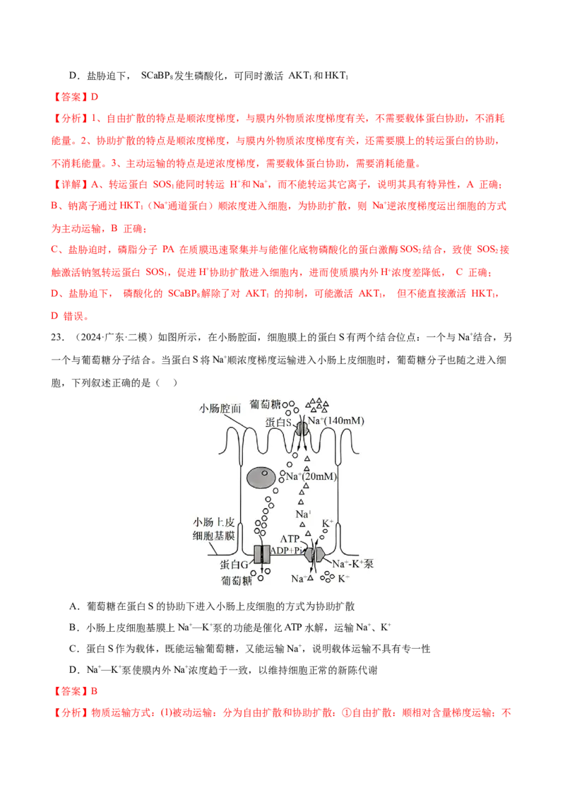 押新高考卷细胞的结构与物质进出细胞的方式（解析版）-备战2024年高考生物临考题号押题（新高考通用）_2024年新高考资料_5.2024三轮冲刺_押单项选择题