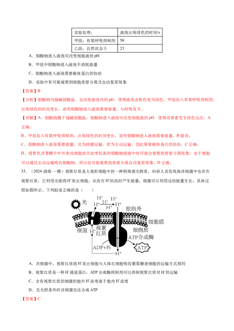 押新高考卷细胞的结构与物质进出细胞的方式（解析版）-备战2024年高考生物临考题号押题（新高考通用）_2024年新高考资料_5.2024三轮冲刺_押单项选择题
