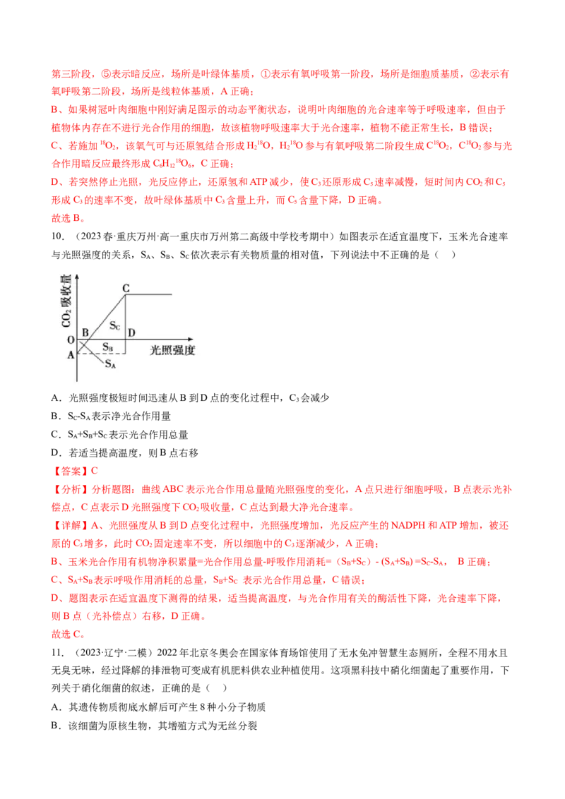 第10.2讲光合作用的影响因素和应用（练习）（解析版）_2024年新高考资料_1.2024一轮复习_2024年高考生物一轮复习讲练测（新教材新高考）