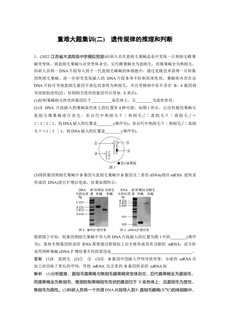 2023年高考生物二轮复习（全国版）第1篇专题突破专题4重难大题集训(二)　遗传规律的推理和判断_通用版（老高考）复习资料_2023年复习资料_二轮复习