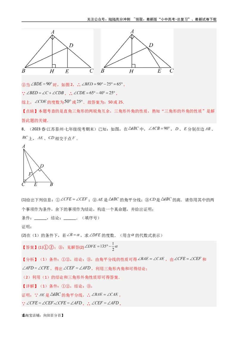 专题04三角形中的倒角模型-高分线模型、双（三）垂直模型（解析版）_02中考总复习（2026版更新中）_02-数学-中考总复习_2024年中考复习资料_专项复习资料_答案解析版