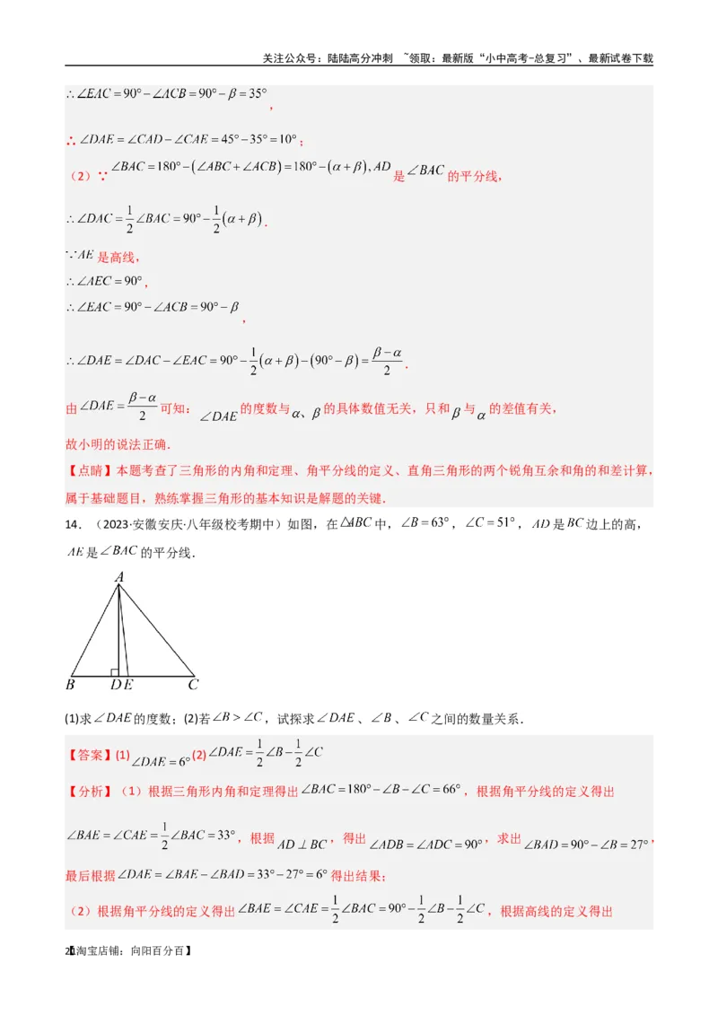 专题04三角形中的倒角模型-高分线模型、双（三）垂直模型（解析版）_02中考总复习（2026版更新中）_02-数学-中考总复习_2024年中考复习资料_专项复习资料_答案解析版