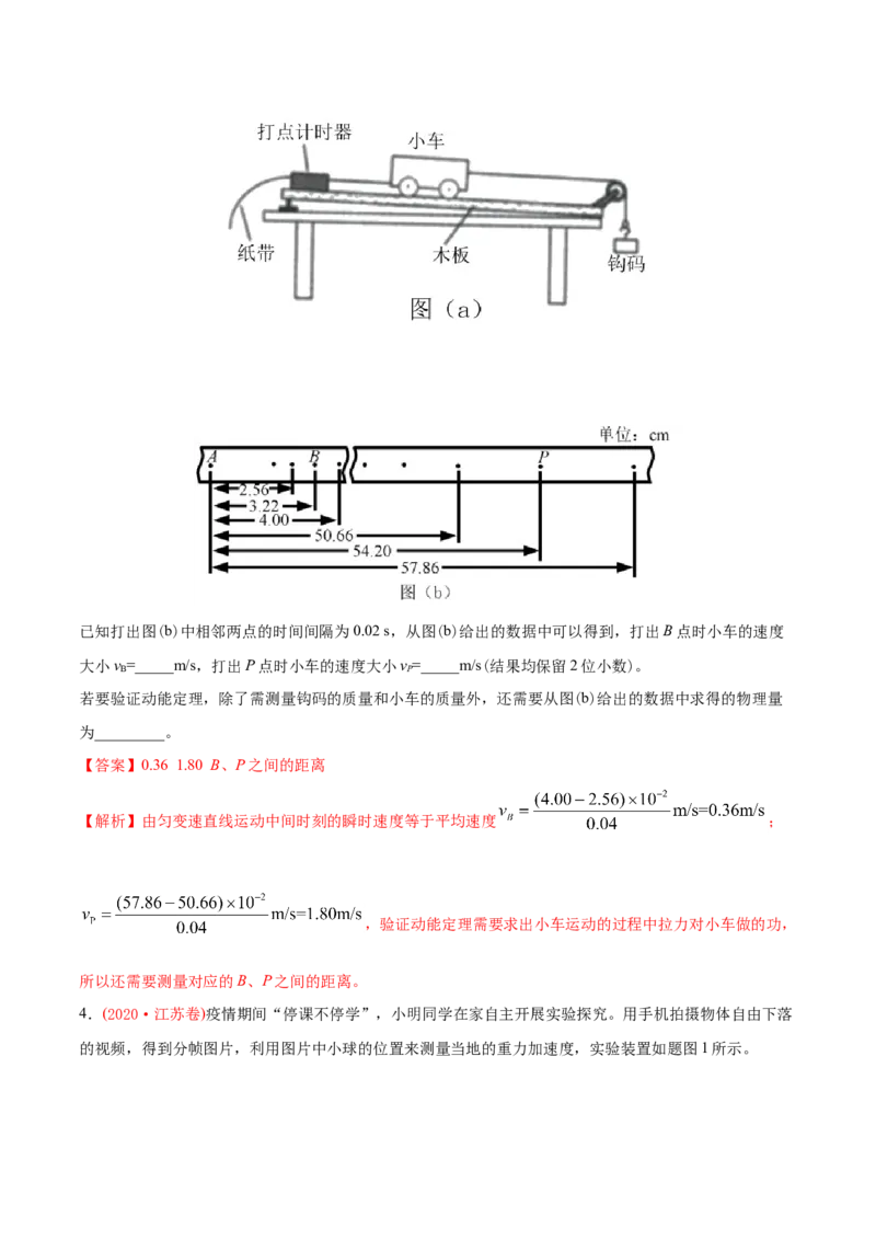 专题18力学实验-2020年高考真题和模拟题物理分类训练（教师版含解析）_04高考物理_新高考复习资料_2022年新高考复习资料_高考物理2022年一轮复习各版本