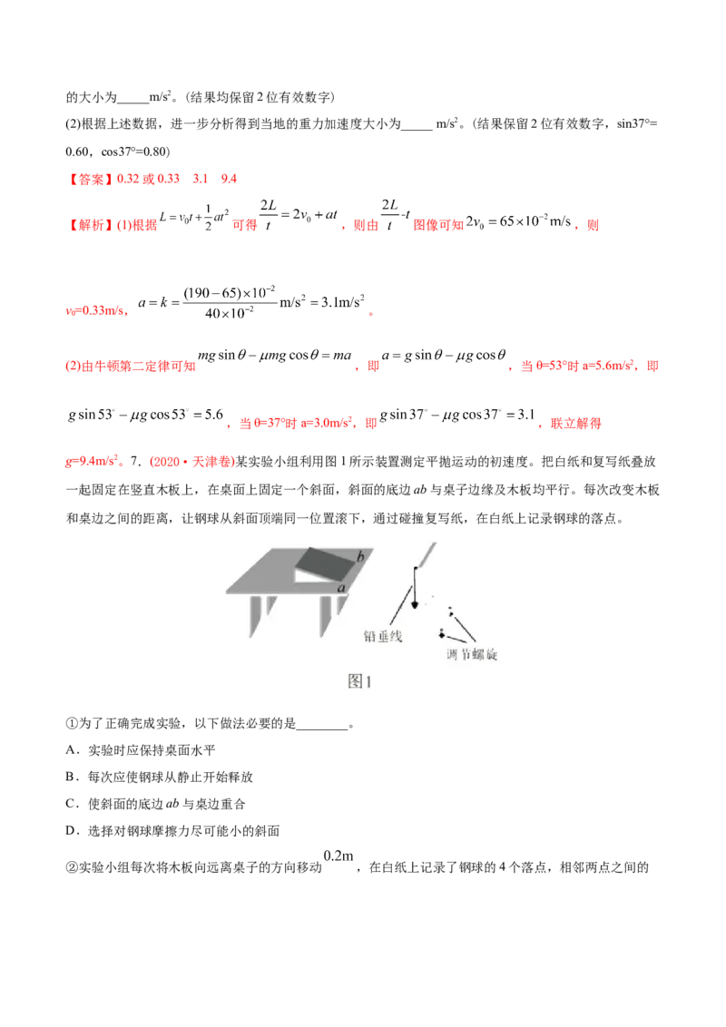 专题18力学实验-2020年高考真题和模拟题物理分类训练（教师版含解析）_04高考物理_新高考复习资料_2022年新高考复习资料_高考物理2022年一轮复习各版本