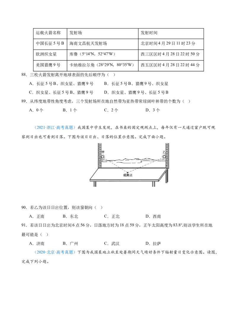 专题02（地球运动）+原卷版_2025年新高考资料_二轮复习_01高考语文等多个文件_2025年高三地理高考二轮复习专项提升_真题演练