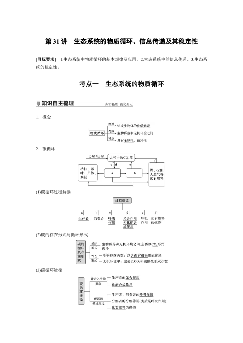 2022年高考生物一轮复习第9单元第31讲　生态系统的物质循环、信息传递及其稳定性_新高考复习资料_2022年新高考复习资料_2022年一轮复习最新版
