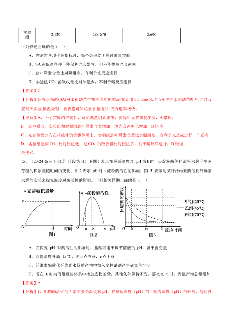 押江苏卷选择题细胞的能量供应和利用（解析版）_2024年新高考资料_5.2024三轮冲刺_备战2024年高考生物临考题号押题（江苏专用）322855714