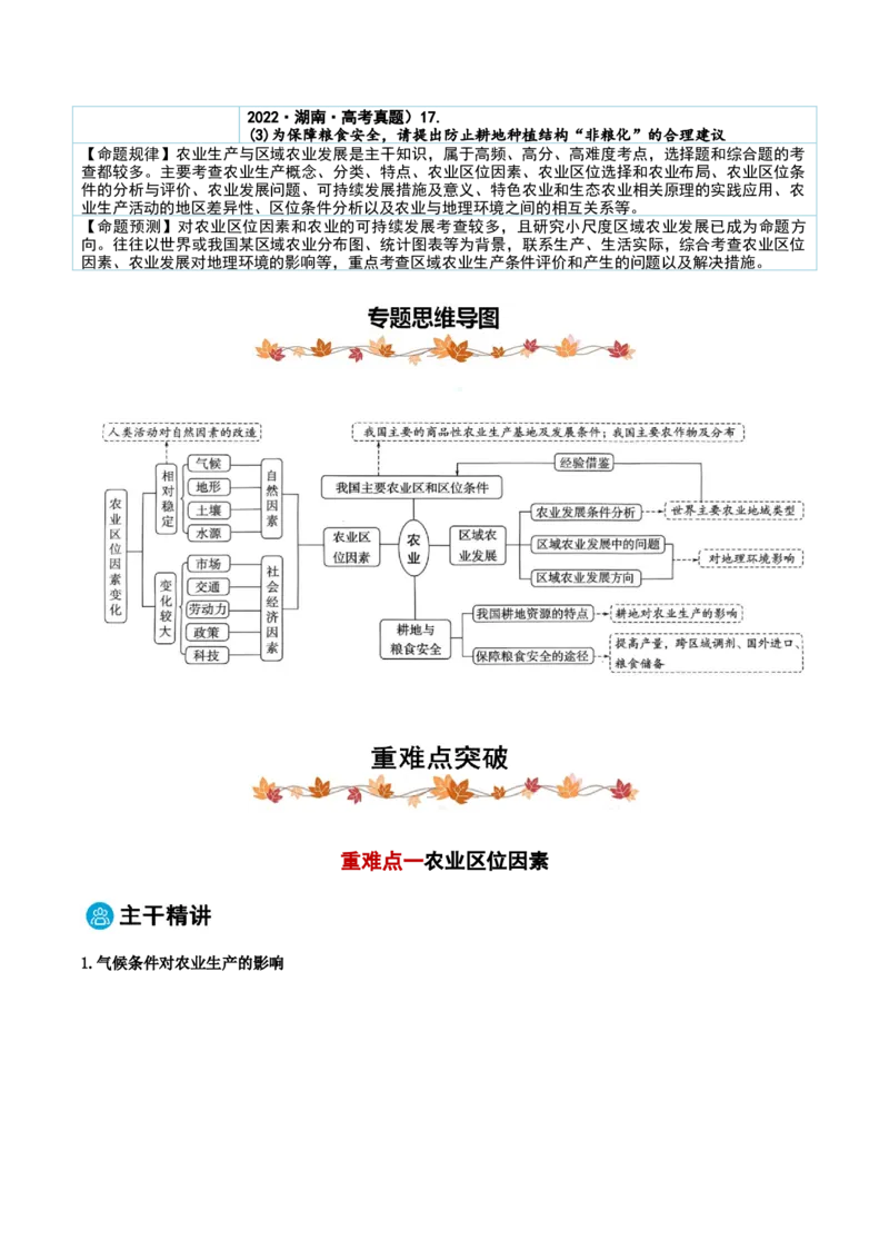 专题08农业生产与粮食安全（原卷版）_2025年新高考资料_二轮复习_2025年高三地理高考二轮复习专项提升（新高考通用）3405802_重点&middot;难点&middot;热点专练（分地区）_黑吉辽专用
