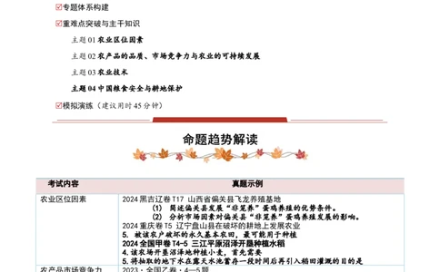专题08农业生产与粮食安全（原卷版）_2025年新高考资料_二轮复习_2025年高三地理高考二轮复习专项提升（新高考通用）3405802_重点&middot;难点&middot;热点专练（分地区）_黑吉辽专用