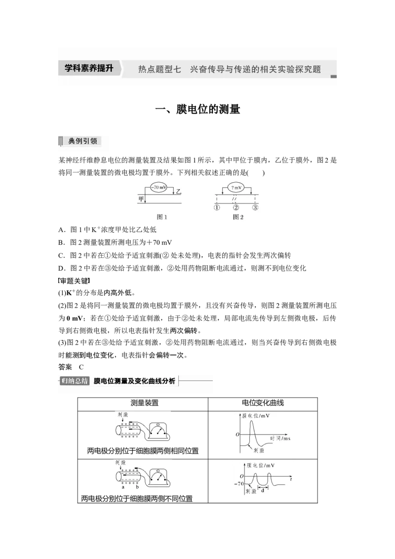 2022年高考生物一轮复习第8单元第24讲热点题型七兴奋传导与传递的相关实验探究题_新高考复习资料_2022年新高考复习资料_2022年一轮复习最新版