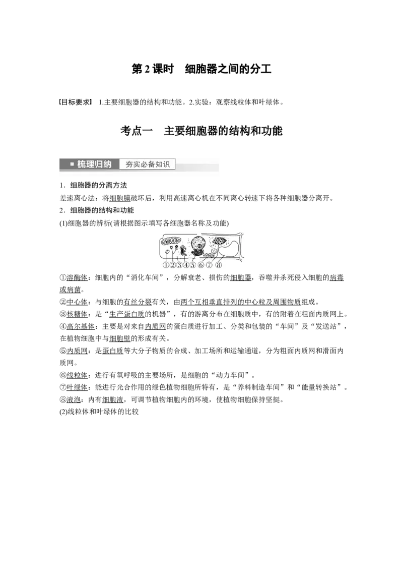 2023年高考生物一轮复习（全国版）第2单元第2课时　细胞器之间的分工_通用版（老高考）复习资料_2023年复习资料_一轮复习_2023年高考生物一轮复习讲义+课件（全国版）