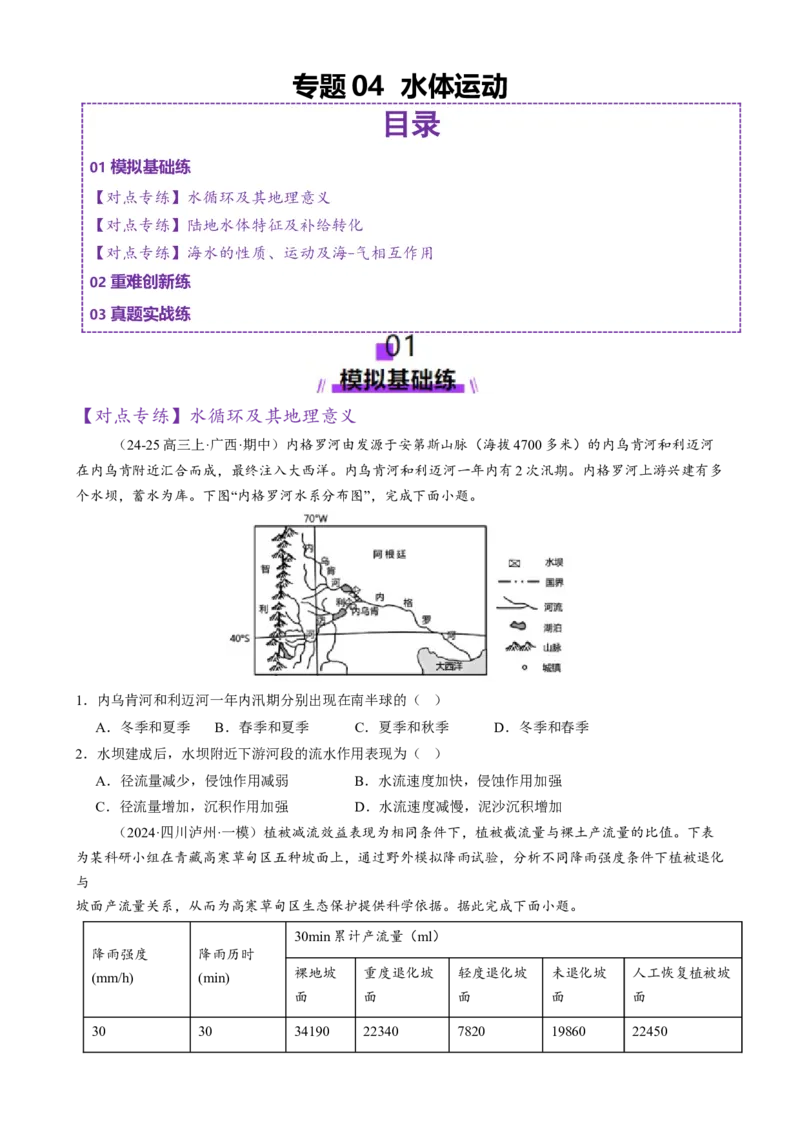 专题04水体运动（练习）（原卷版）_2025年新高考资料_二轮复习_01高考语文等多个文件_上好课2025年高考地理二轮复习讲练测（新高考通用）_第一部分专题突破