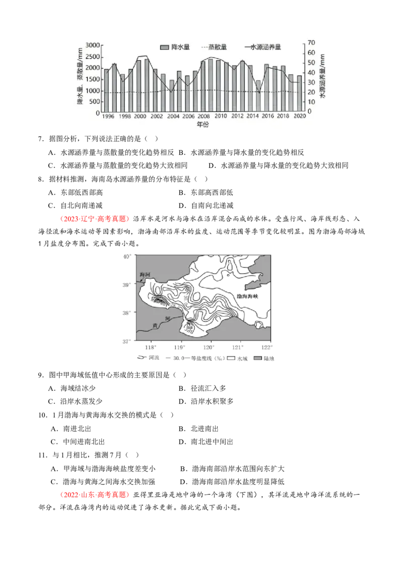 专题04水体运动（练习）（原卷版）_2025年新高考资料_二轮复习_01高考语文等多个文件_上好课2025年高考地理二轮复习讲练测（新高考通用）_第一部分专题突破