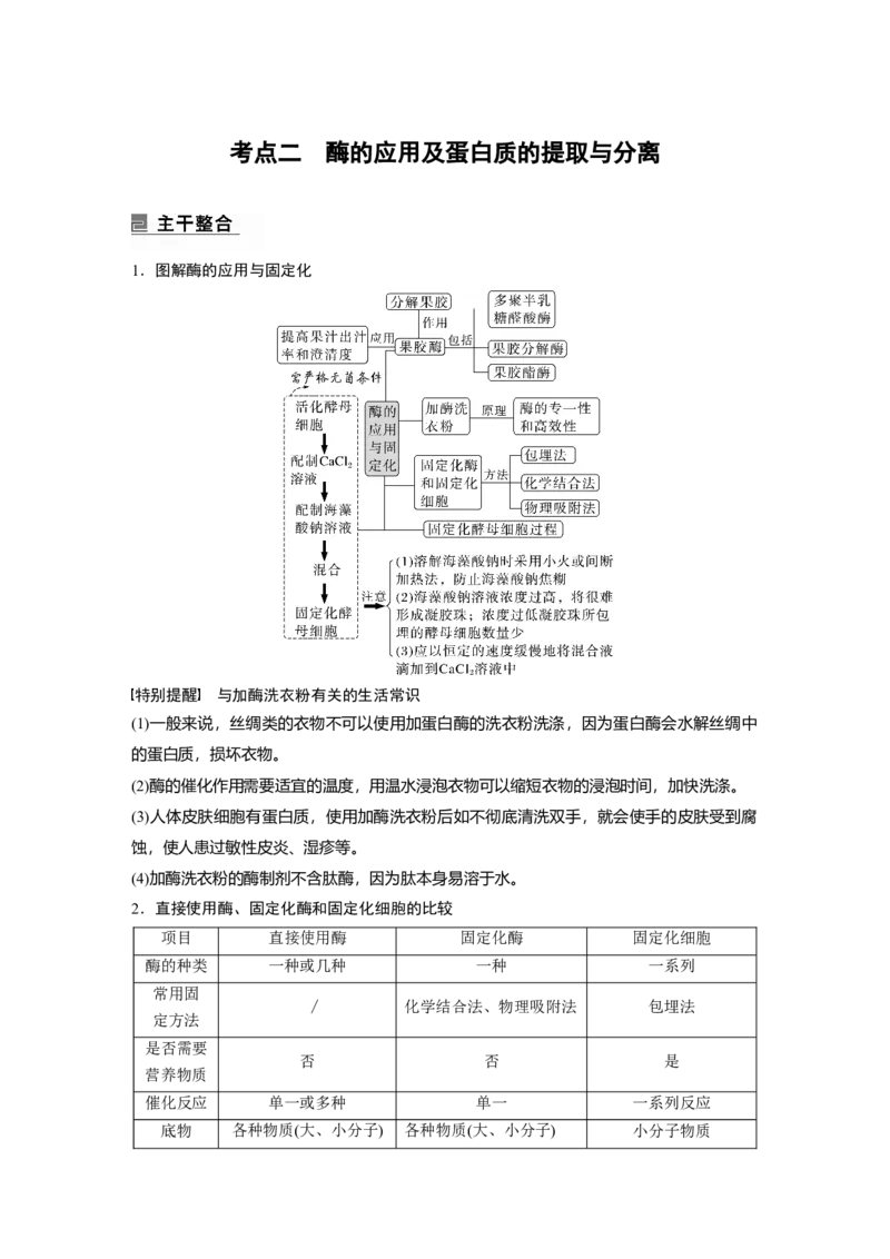 2023年高考生物二轮复习（全国版）第1篇专题突破专题10考点2　酶的应用及蛋白质的提取与分离_通用版（老高考）复习资料_2023年复习资料_二轮复习