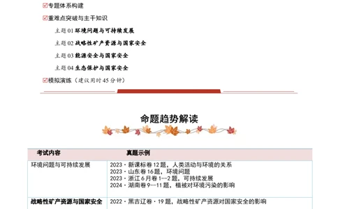 专题11资源、环境与国家安全（原卷版）_2025年新高考资料_二轮复习_01高考语文等多个文件_2025年高三地理高考二轮复习专项提升_重点&middot;难点&middot;热点专练（分地区）_黑吉辽专用