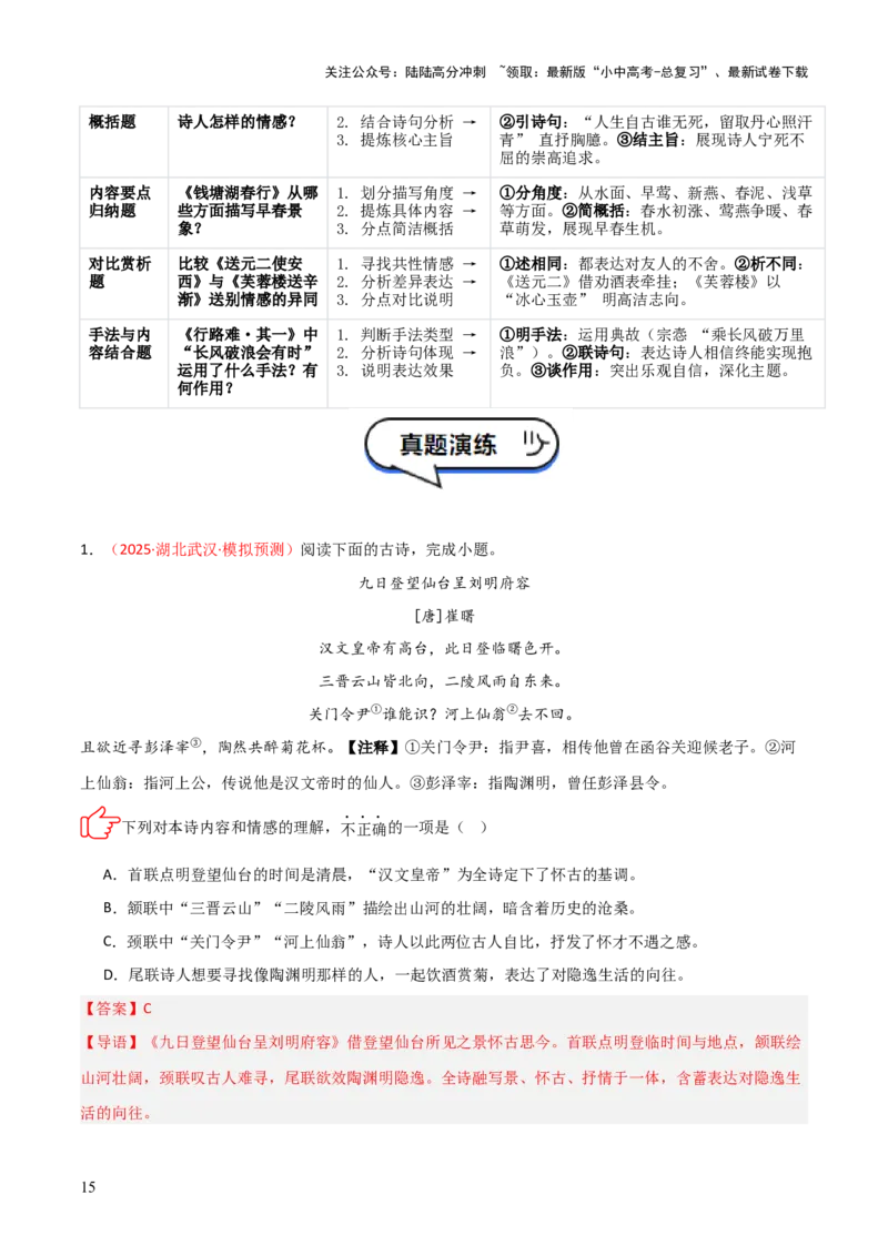 专题06：古诗词鉴赏之理解内容(讲义）解析版_02中考总复习（2026版更新中）_01-语文-中考总复习_2026年中考复习（更新中）