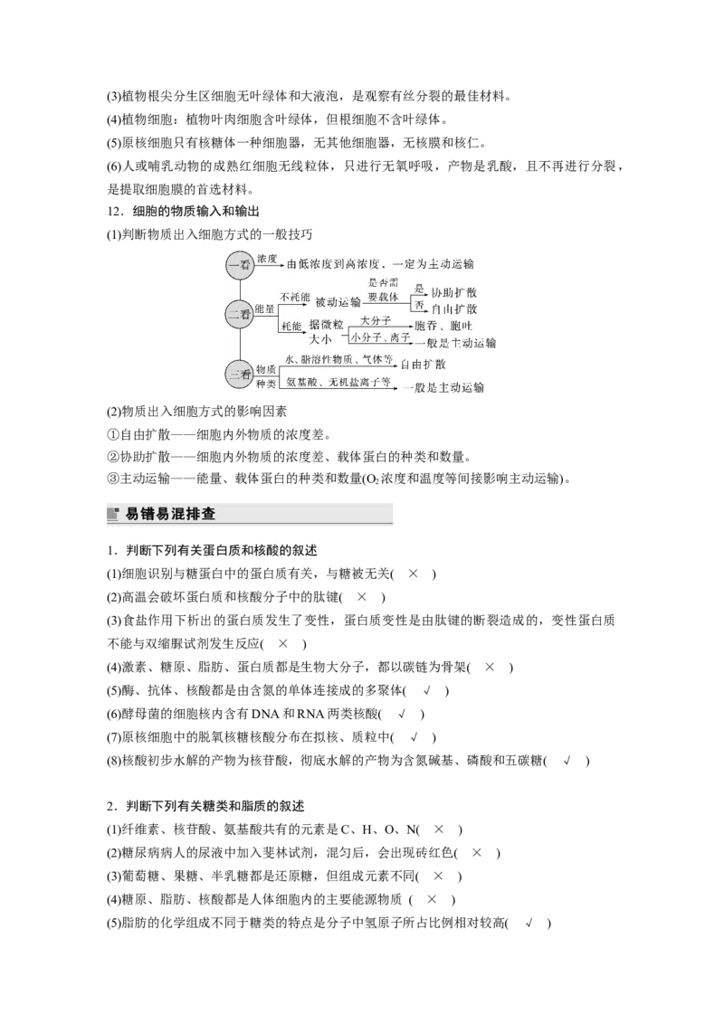 2023年高考生物二轮复习（全国版）第2篇考前必备第1部分一、细胞的基本组成和物质运输_通用版（老高考）复习资料_2023年复习资料_二轮复习_2023年高考生物二轮复习讲义（全国版）